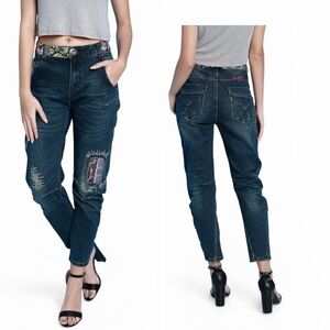 Desigual "Broke Deluxe" Embroidered Jeans Size 28